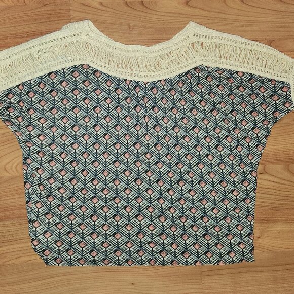 Free People Woven Knit Shoulder Diamond Patterned Slub Dolman Sleeve Top Sm - Picture 5 of 14